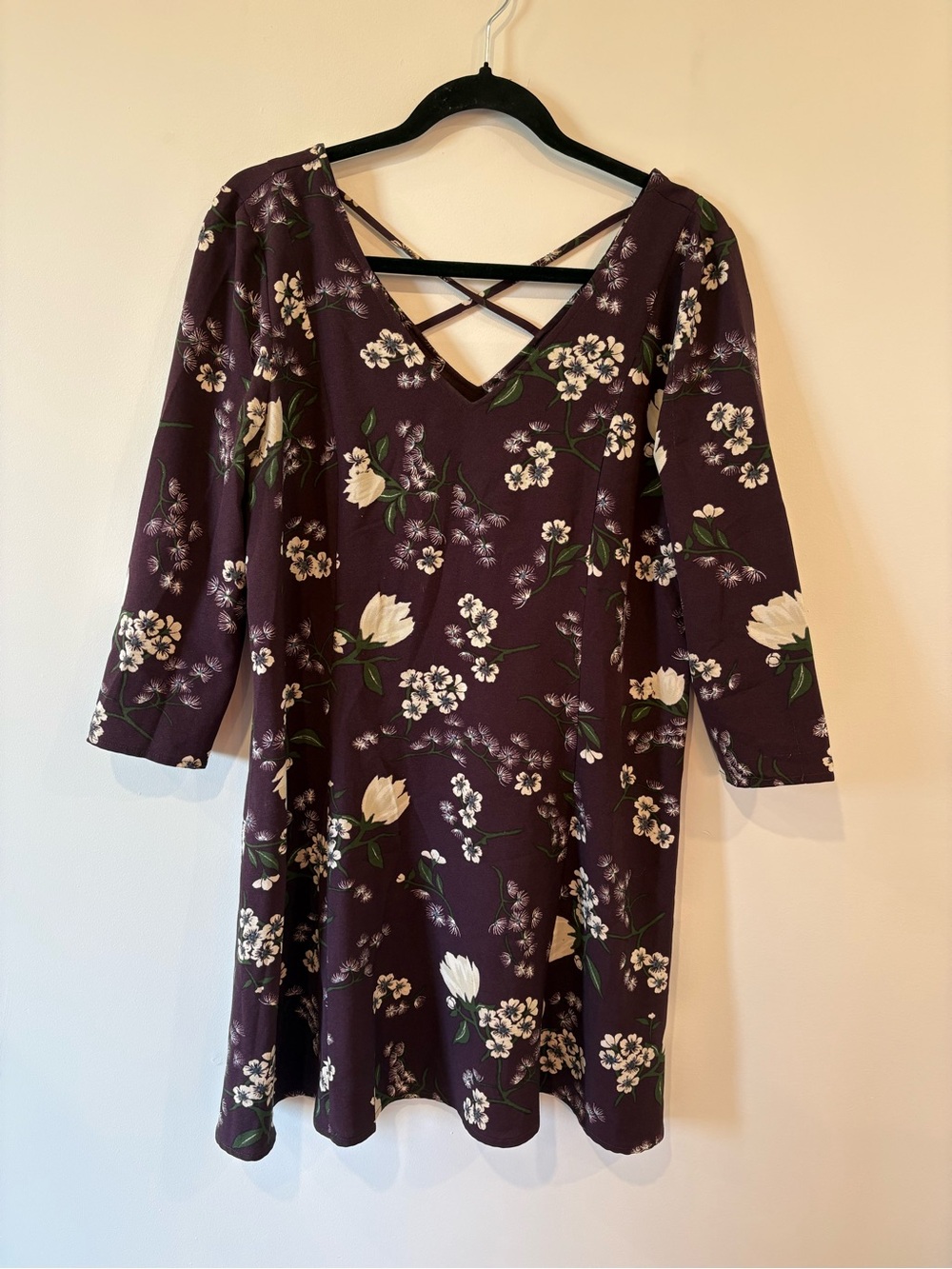 Jack by BB Dakota Plum Floral V-Neck Swing Dress Great for a Wedding